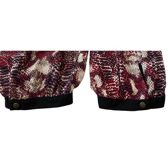 SAMI & JO LONG SLEEVE, V-NECK TUNIC BLOUSE, WOMANS, 2X, PURPLE RED TAN GEOMETRIC - Picture 7 of 10